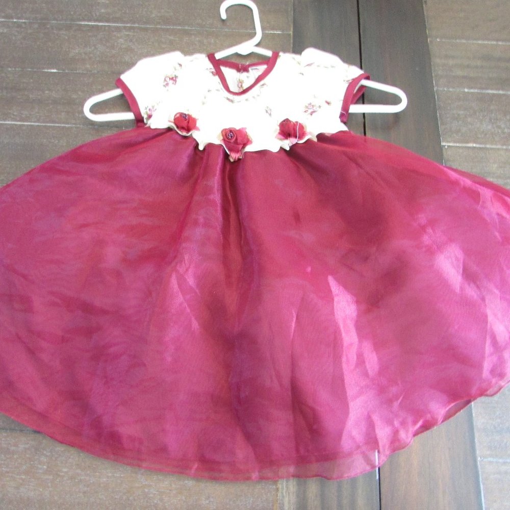 Girls Formal Party Dress 3-4T Maroon & Ivory Sheer with Embroidery